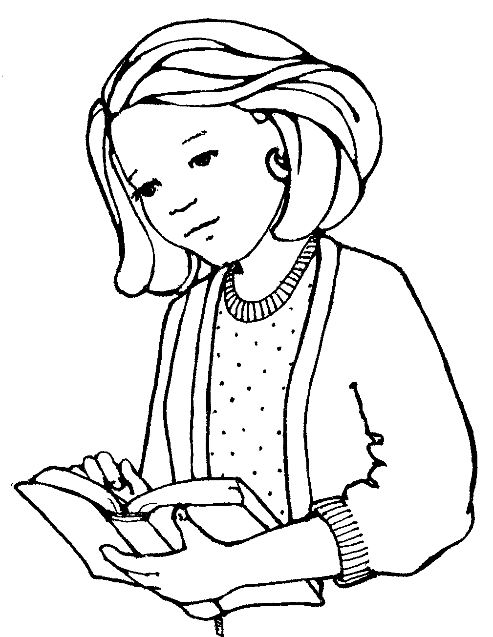 Girl reading book clipart black and white 