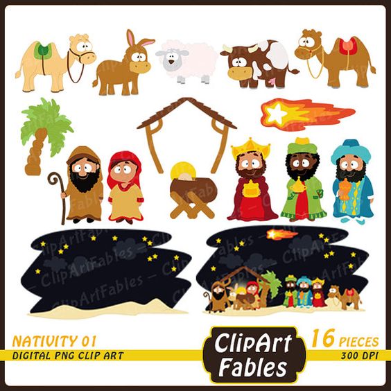 Nativity clipart, Baby Jesus, Holy Family art, Wise men, Camel 