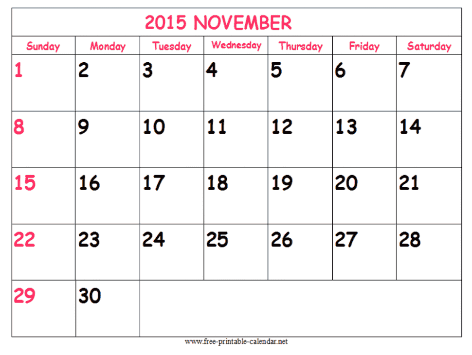 november 22 2015 calendar Clip Art Library