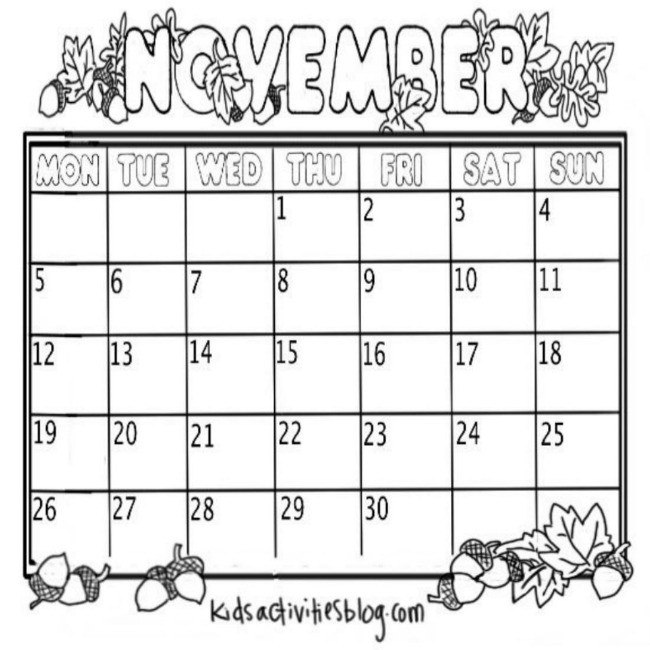 November Calendar Clip Art Black And White