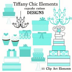 Blue and Brown Chic Birthday Digital Clipart Elements Commercial 