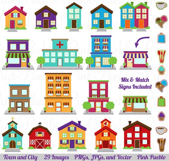 BLACK FRIDAY SALE City Clipart Clip Art, Printable House Village 