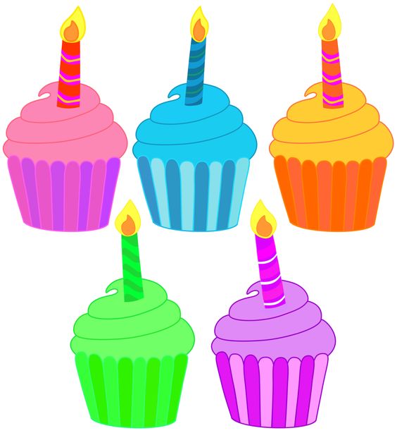 Five birthday cupcakes with a single candle. Free PNG files that 