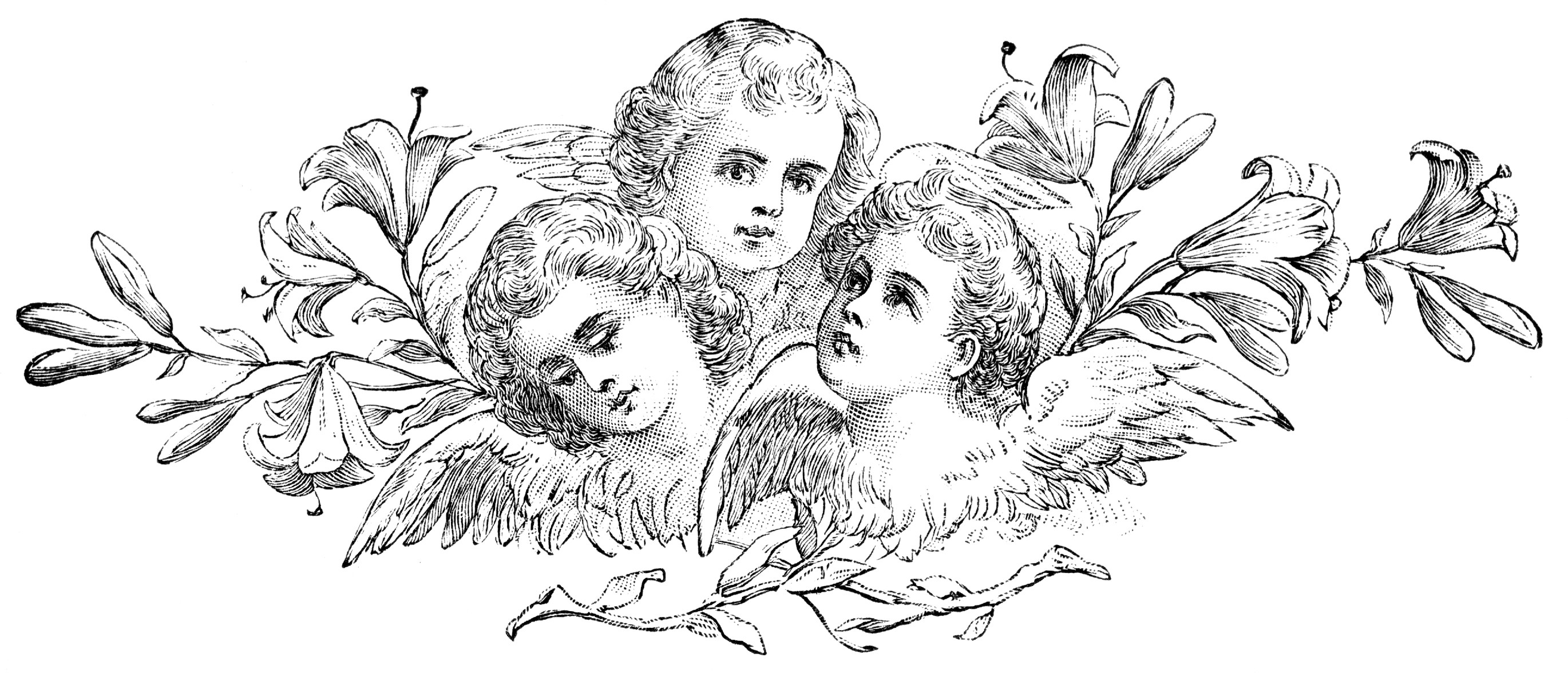 Sad and Sweet Gothic Cherubs Clip Art Decorative Element 