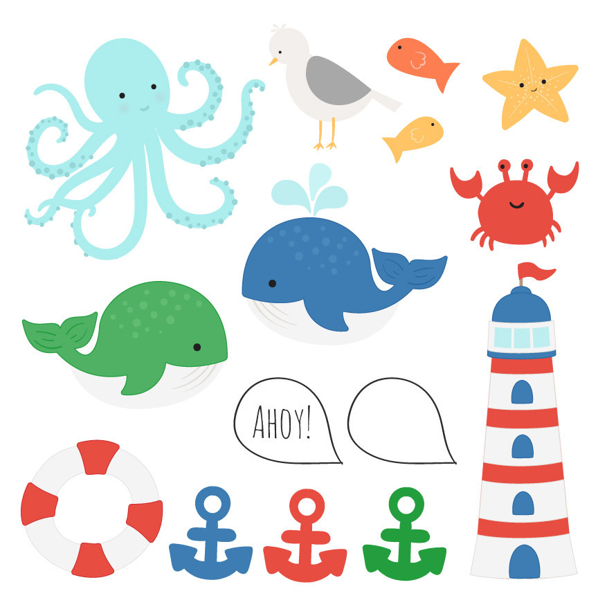 Cute Sailing Nautical Clipart in Crayon Box Colors – Mandy Art Market 