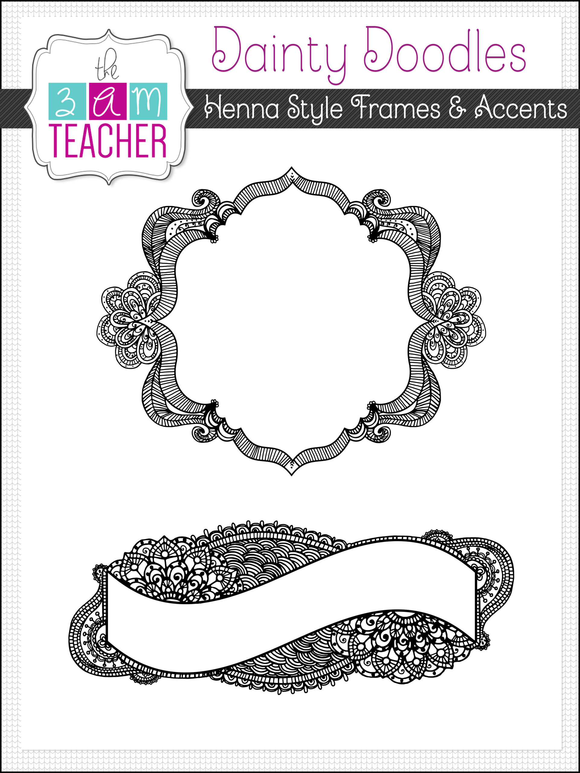 Doodle Frames: Henna Style, Borders  Accents Clipart Set 
