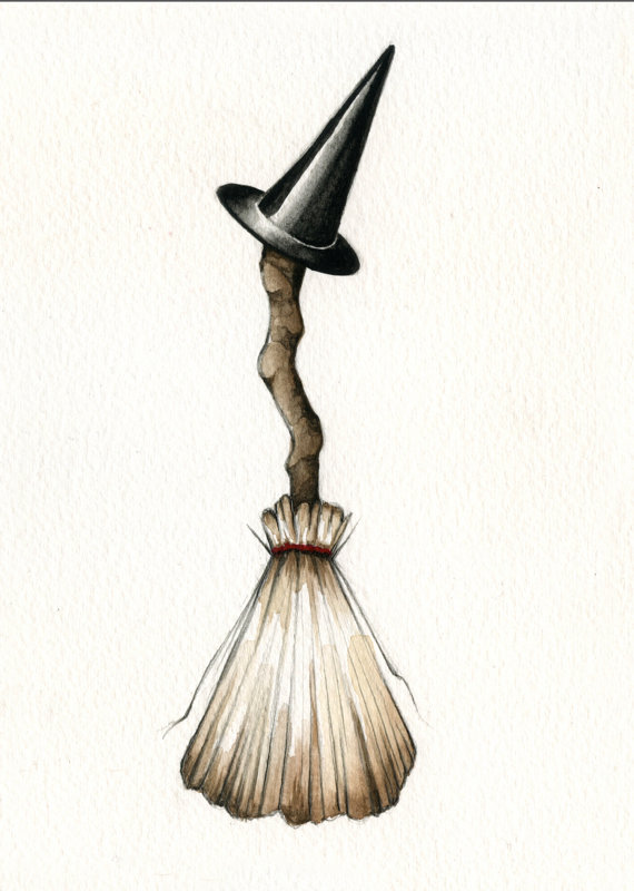 Cute witch broom illustration print by AmandaLaMarco 