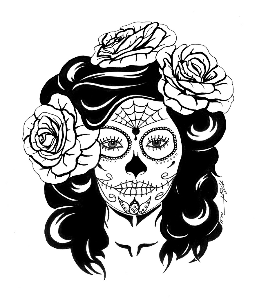 Skull with roses clipart 