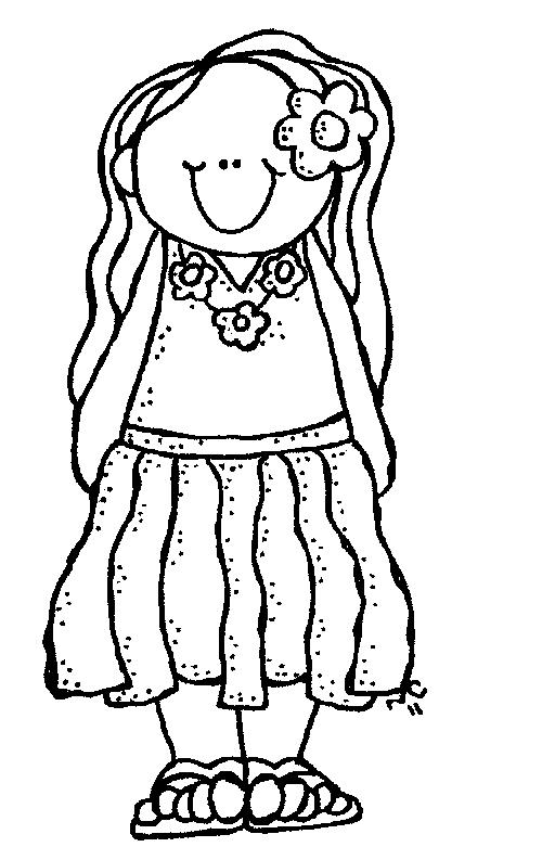 Black and white clipart of a girl 