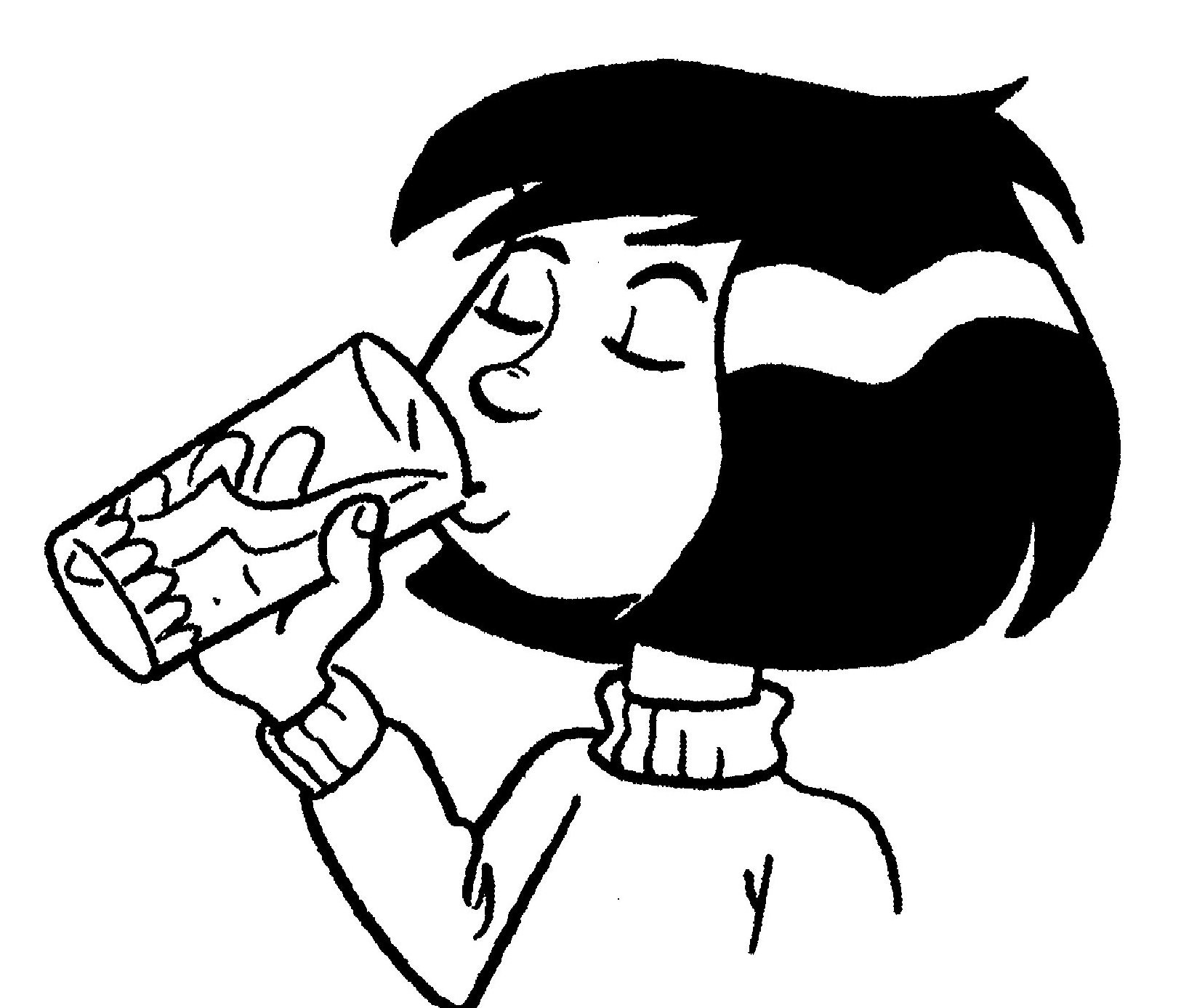 Man drinking from milk jug black and white clipart 