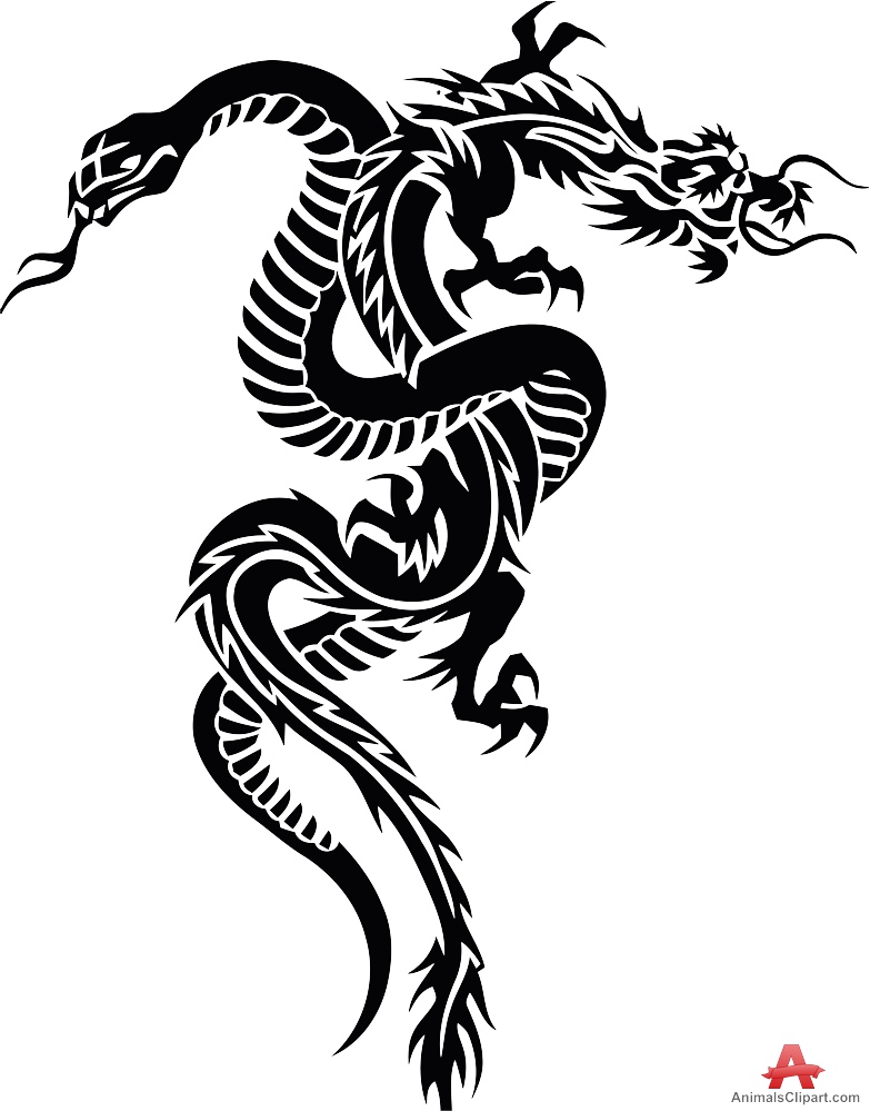 Snake and Dragon Tribal Tattoo Clipart and Design 