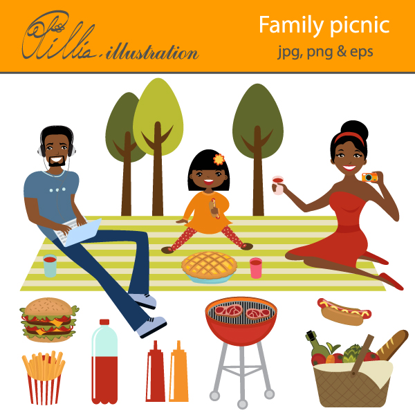 black family picnic clipart