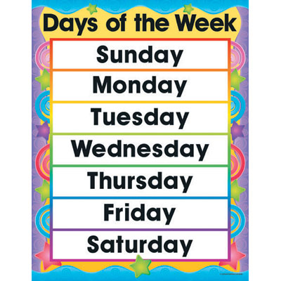 week of days name - Clip Art Library