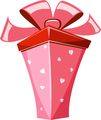 Pink present box and red ribbon clipart 
