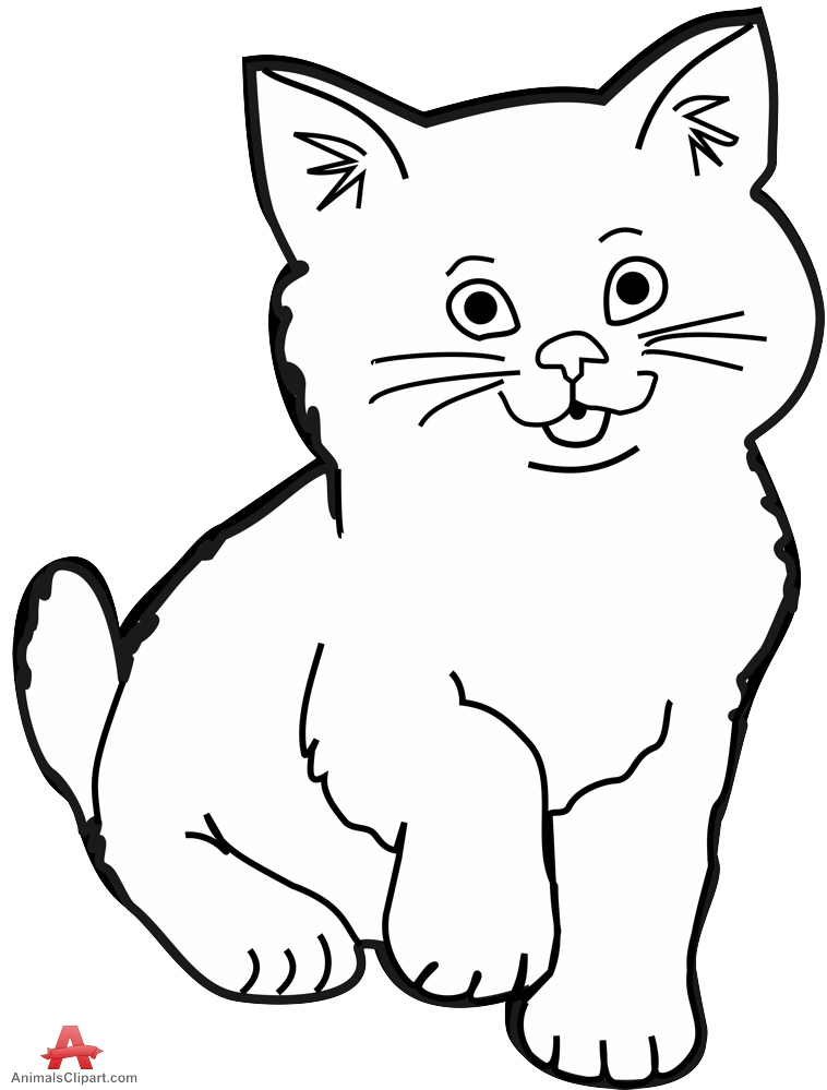 Free black and white cat outline clipart 