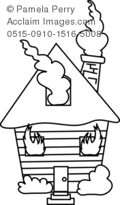 house fire clipart black and white