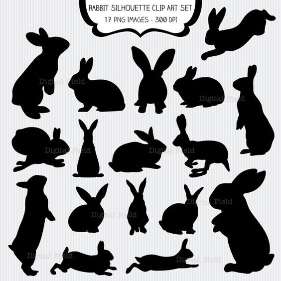 Rabbit Silhouette Clip Art Set 