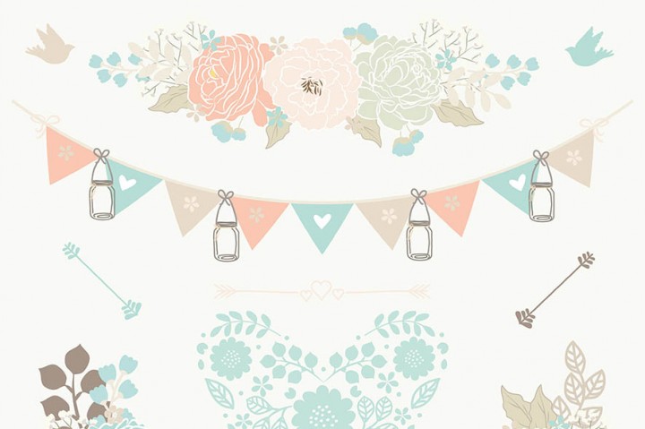 Vector Mint green coral red wedding clipart by designloverstudio 