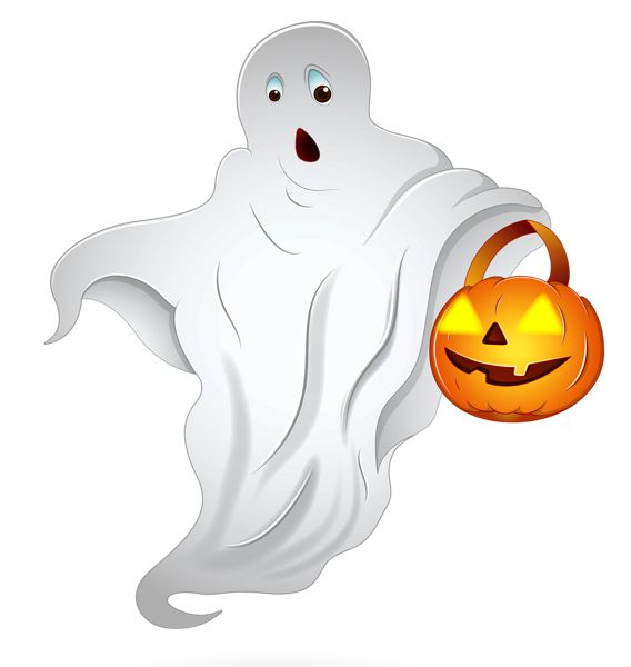 Halloween Ghost with Pumpkin Basket PNG Clipart 
