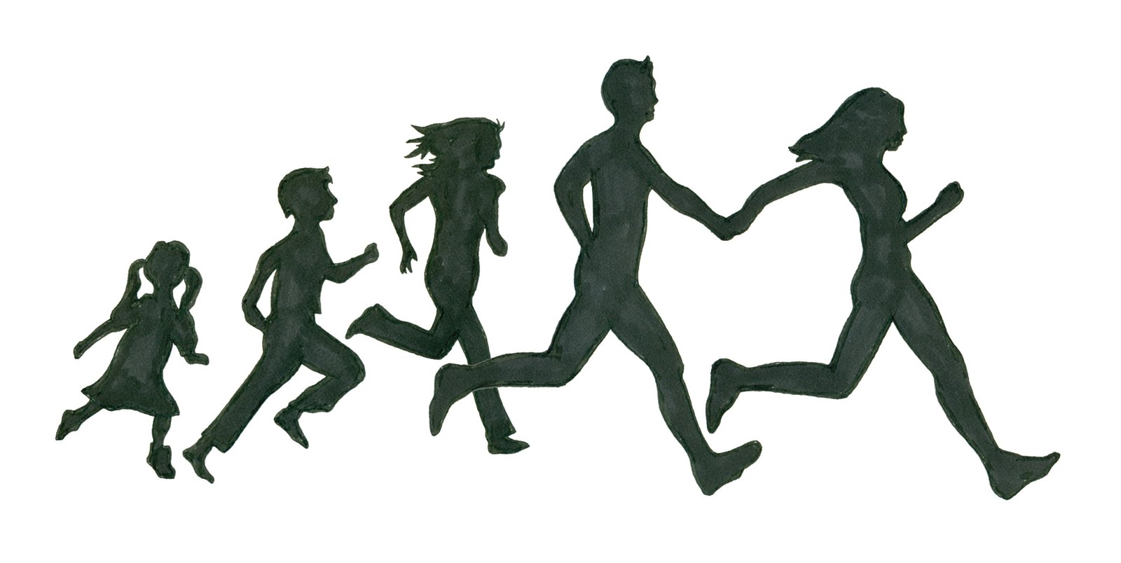 silhouette people running away