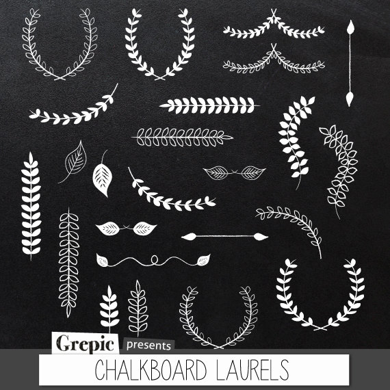 Chalkboard laurel: clipart CHALKBOARD LAURELS pack with 
