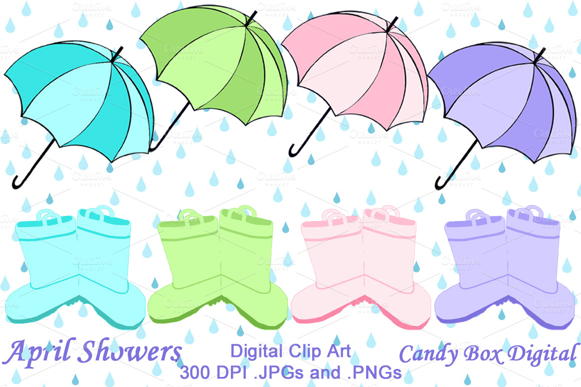 Umbrella Clipart, Rain Boots Clipart, April Clipart, Rain Clipart ...