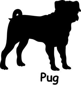 Free Pug Dog Clip Art Image: Pug dog silhouette with the word 