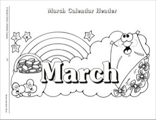 March Blank Calendar With Header and Clip Art: March Monthly Idea 