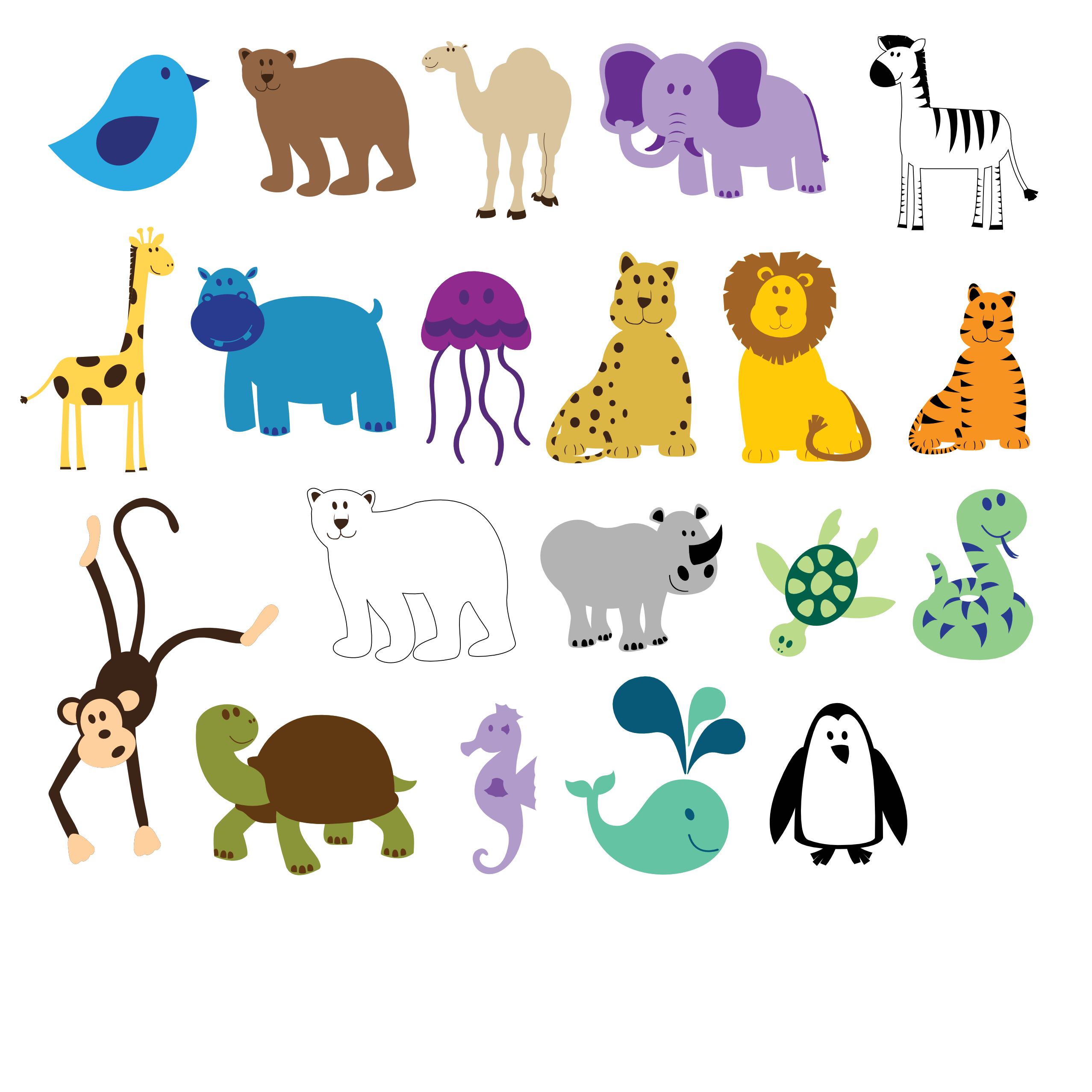Девять животных. Животные картинки для детей. Мультяшные животные. Мультяшные животные в одном стиле. Векторные изображения животные.