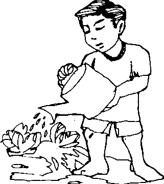 Taking care of plants clipart black and white