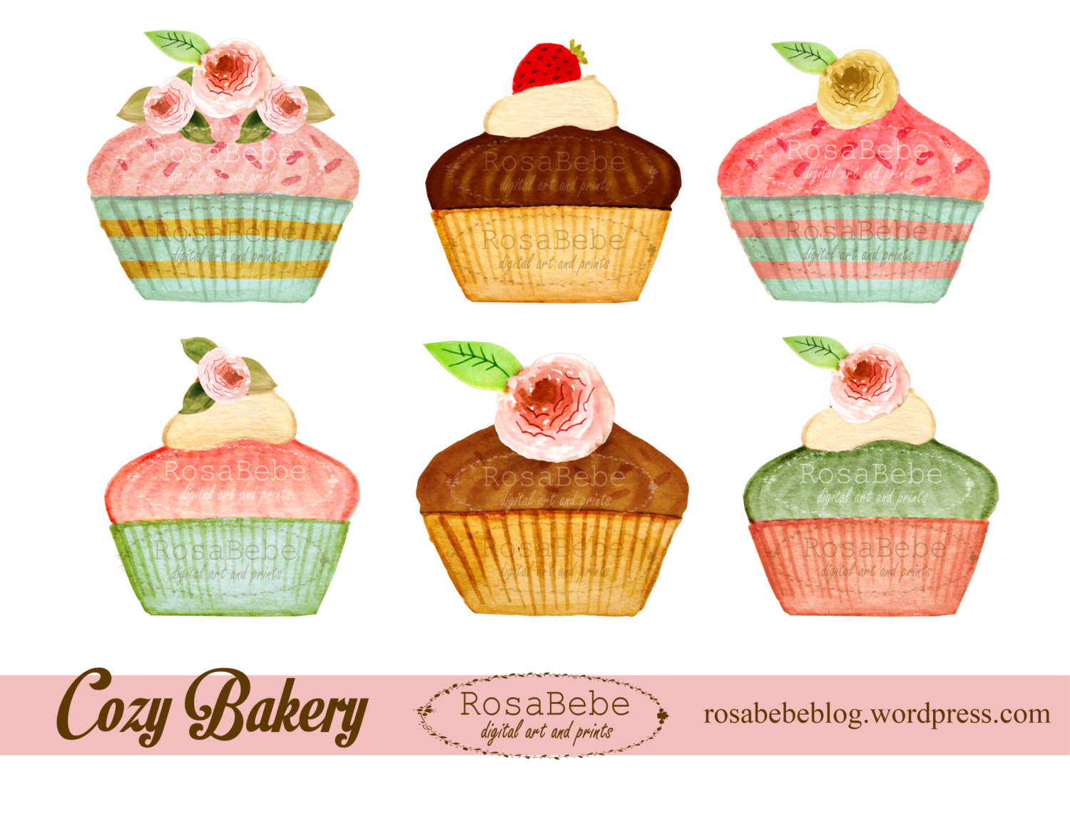 Watercolor Cupcake Cliparts