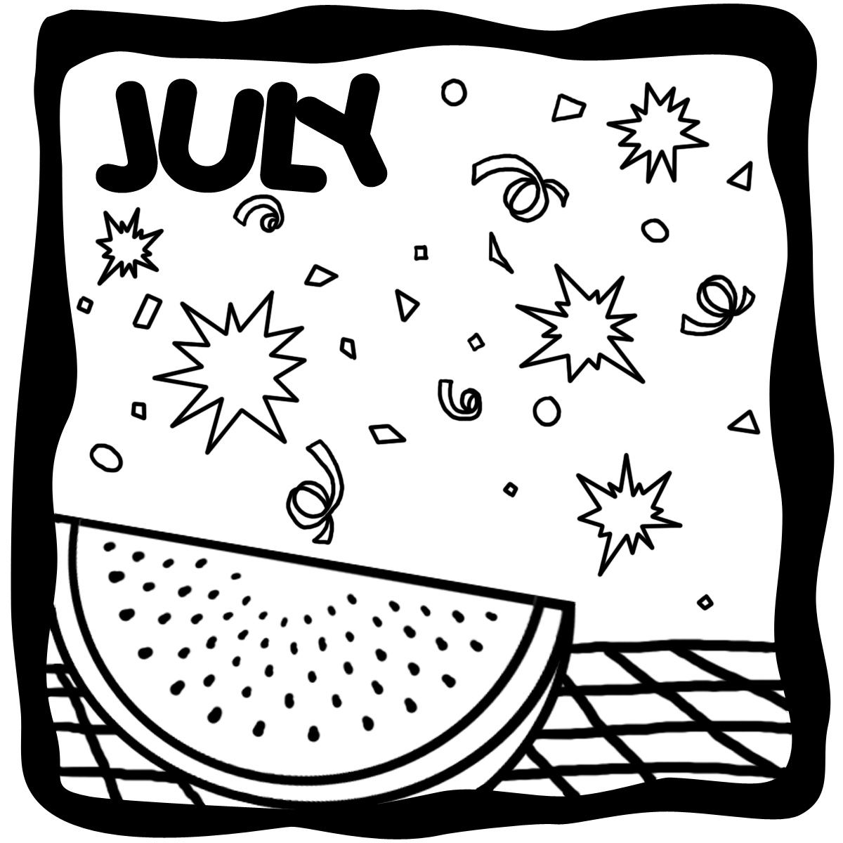 Month Of July Black And White Clipart