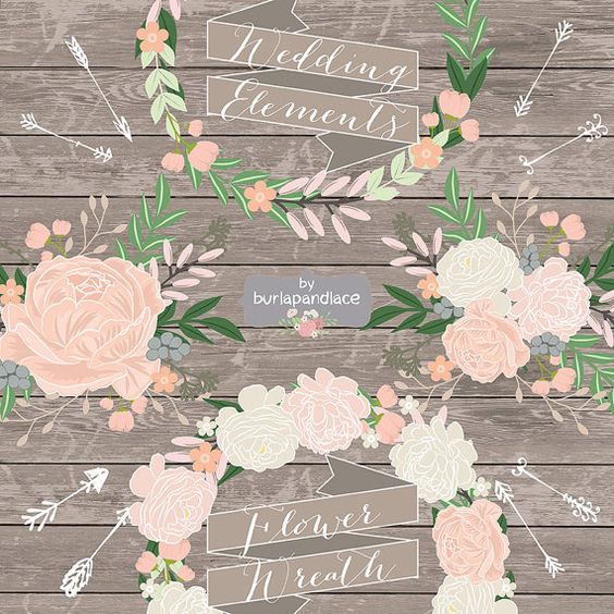 Vector Rustic Flower Wedding Invitation clipart, Rustic Country