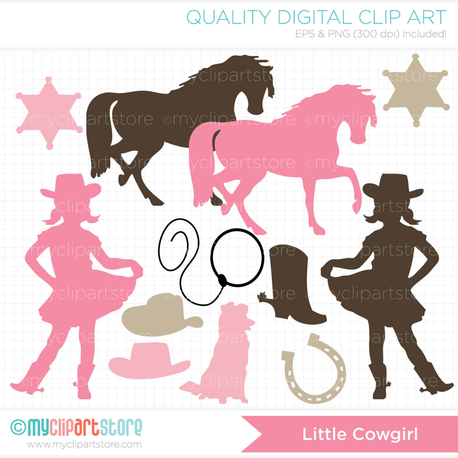 Little girl cowgirl clipart