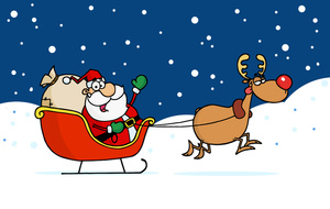 rudolph the red nosed reindeer pulling santas sleigh - Clip Art Library