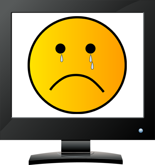 computer with sad face - Clip Art Library