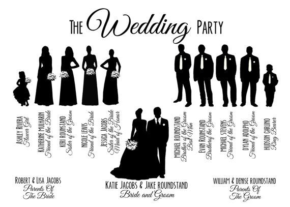 Officiant and groom and bestman silhouette wedding clipart