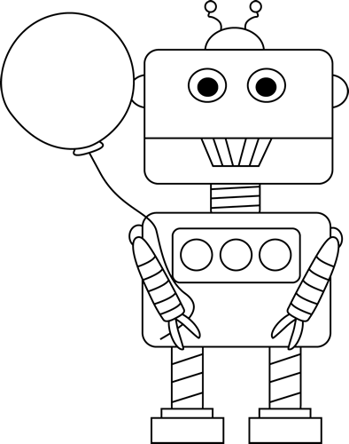 Black and White Robot with a Balloon Clip Art
