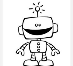 Cute robot clipart black and white