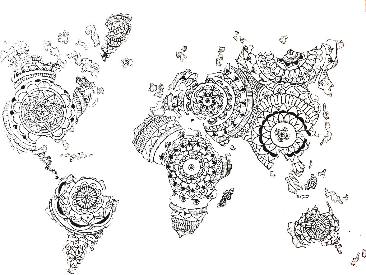 World Map Tumblr Black And White Mandala Drawing Art Doodle