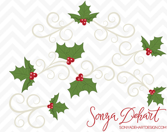 Clipart Holly Berries Christmas Flourishes and Swirls Clipart SALE