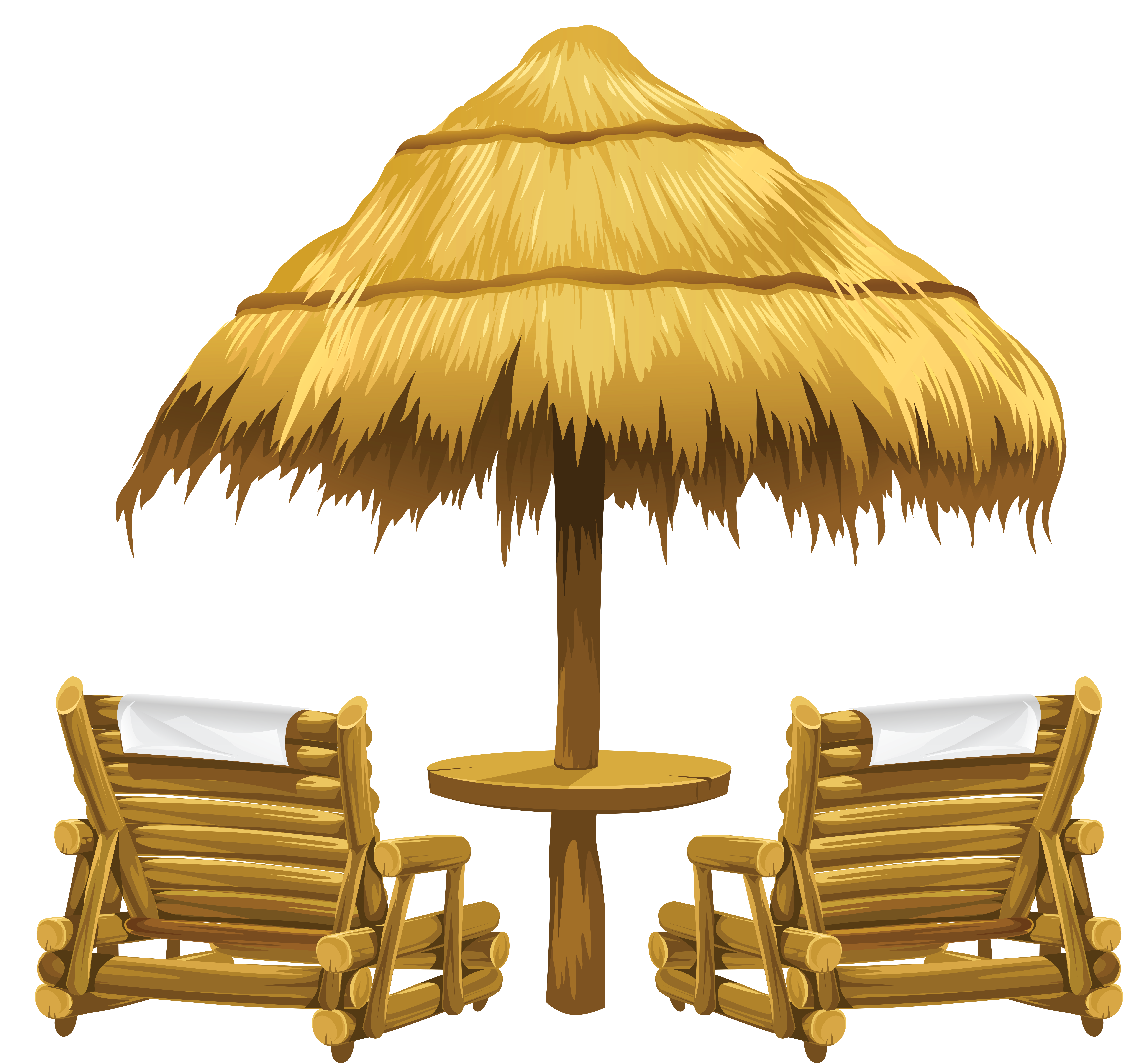 Transparent Tiki Beach Umbrella and Chairs PNG Clipart