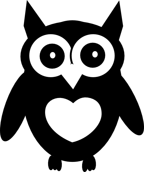 Cute Owl at Branch Black and White Owl Clipart