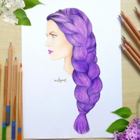 Hair braid face clipart. Set of 6 various color hand drawn fashion