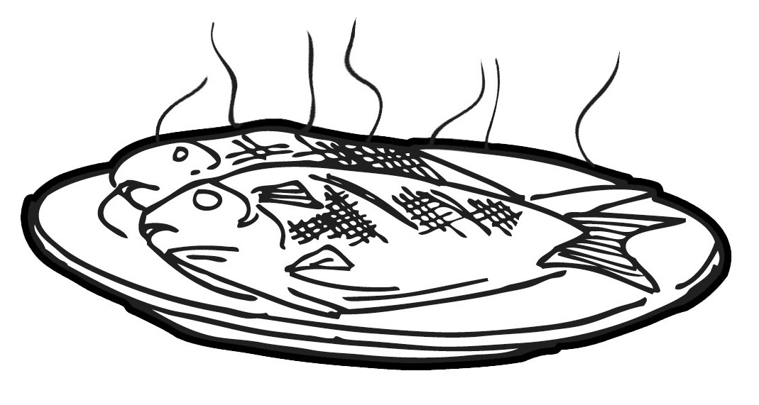Fish food black and white clipart
