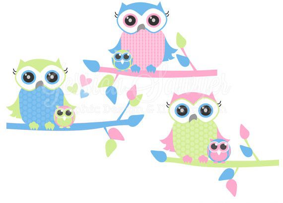 mother and baby owl clip art