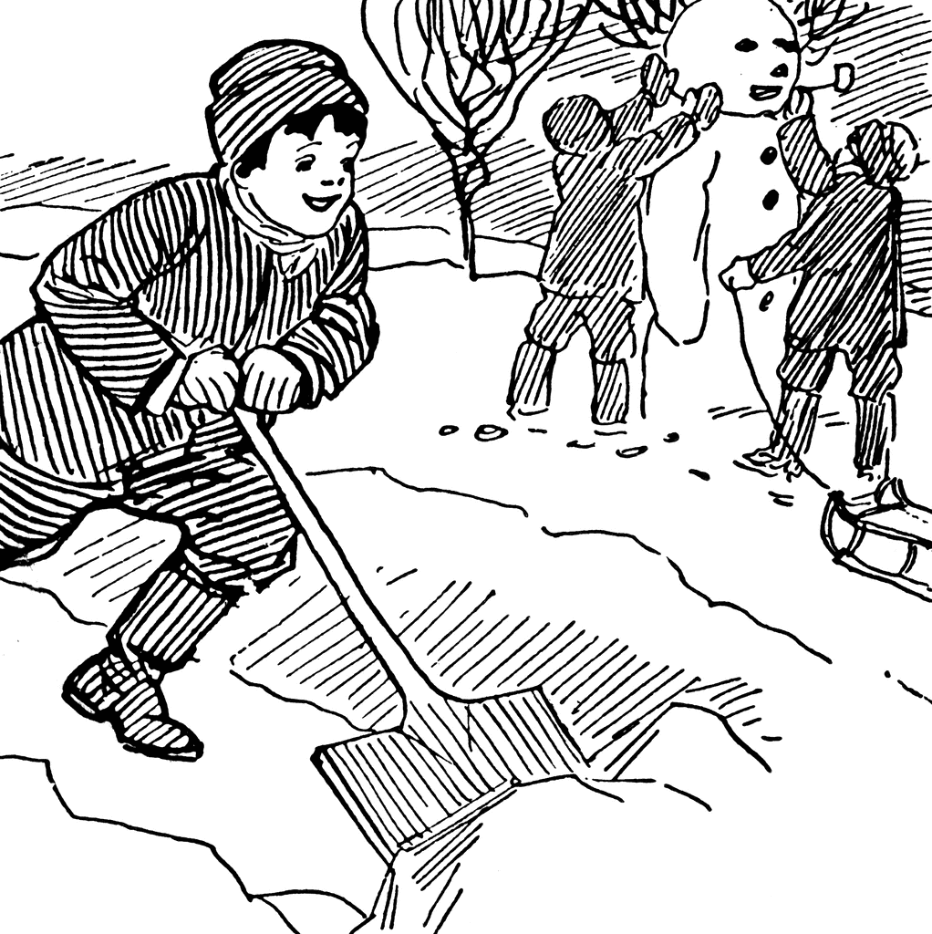 Clipart black and white kids playing in snow