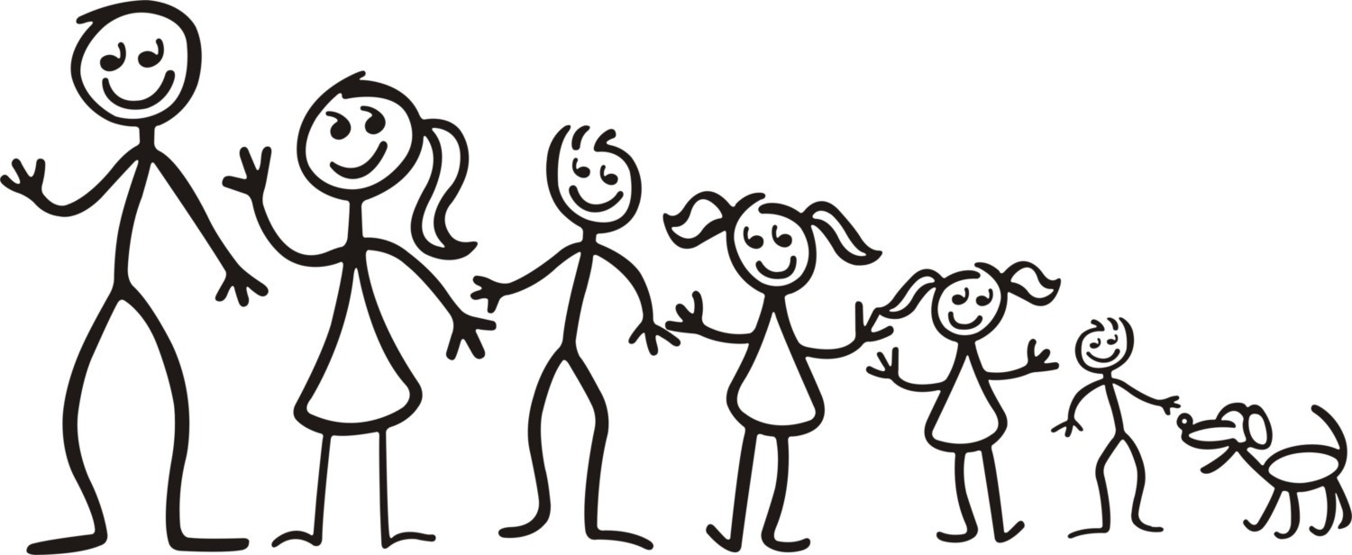 family of seven stick figures