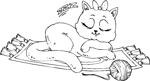 Sleeping Cat Clip Art Black and White Rug – Clipart Free Download