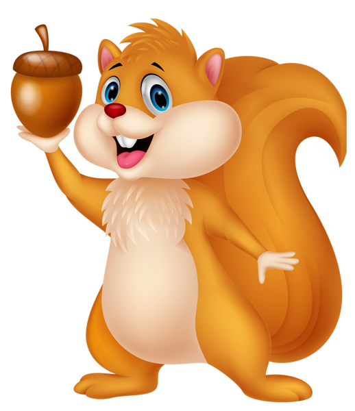 Cute Squirrel with Acorn PNG Cartoon Clipart
